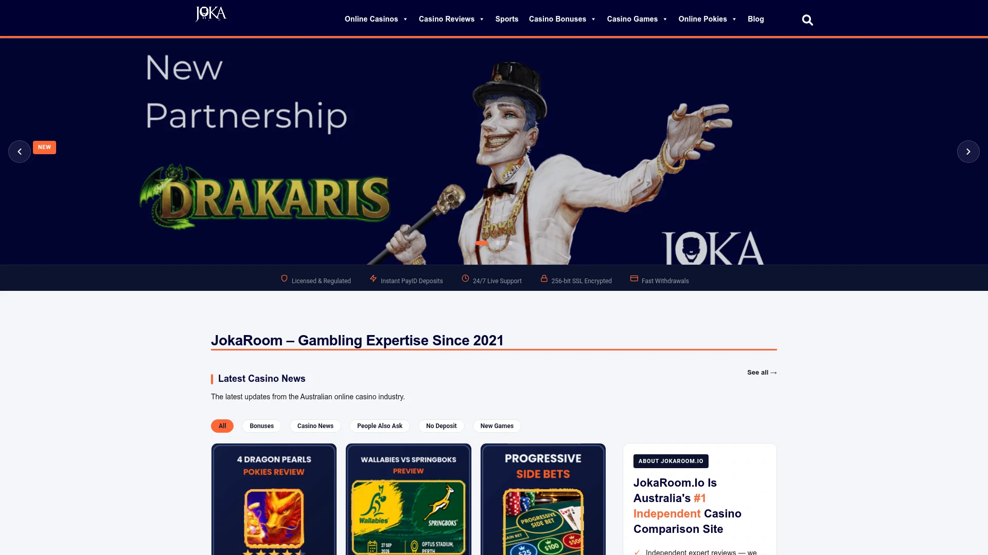 Joka Room Casino desktop view for Australian players